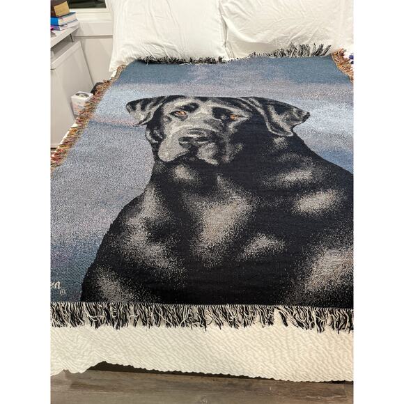 Black Lab Dog Woven Tapestry Throw Blanket, 48x55 (59” incl fringe), Signed - Picture 5 of 6